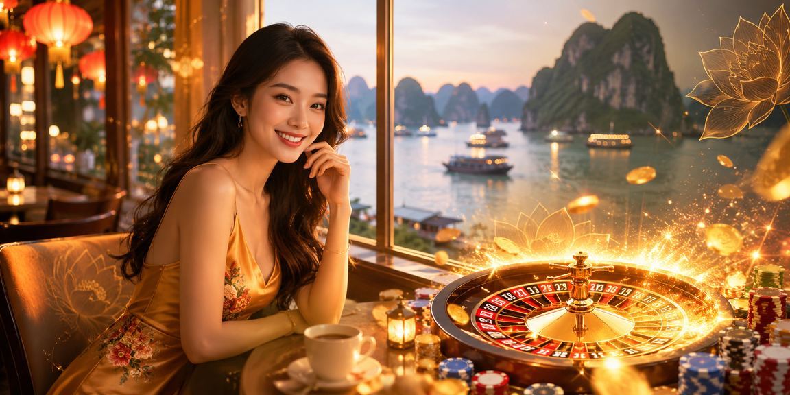 Người dùng chơi roulette trực tuyến bên tách cà phê nhìn ra vịnh Hạ Long